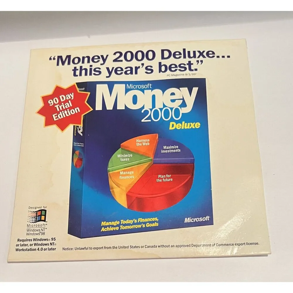 Vintage Microsoft Money 2000 Deluxe CD-Rom Software Windows 95